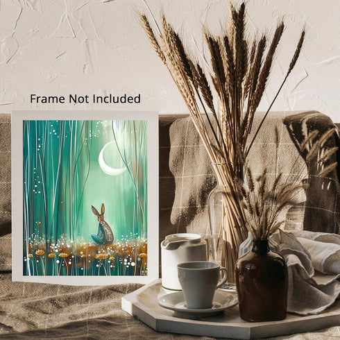 Posterizer 1 pcs-whimsical surreal forest scene with little bunny in moonlight 3-Fantasy & Fiction Art-Art for Animal Lovers-Gift for Daughter, So...